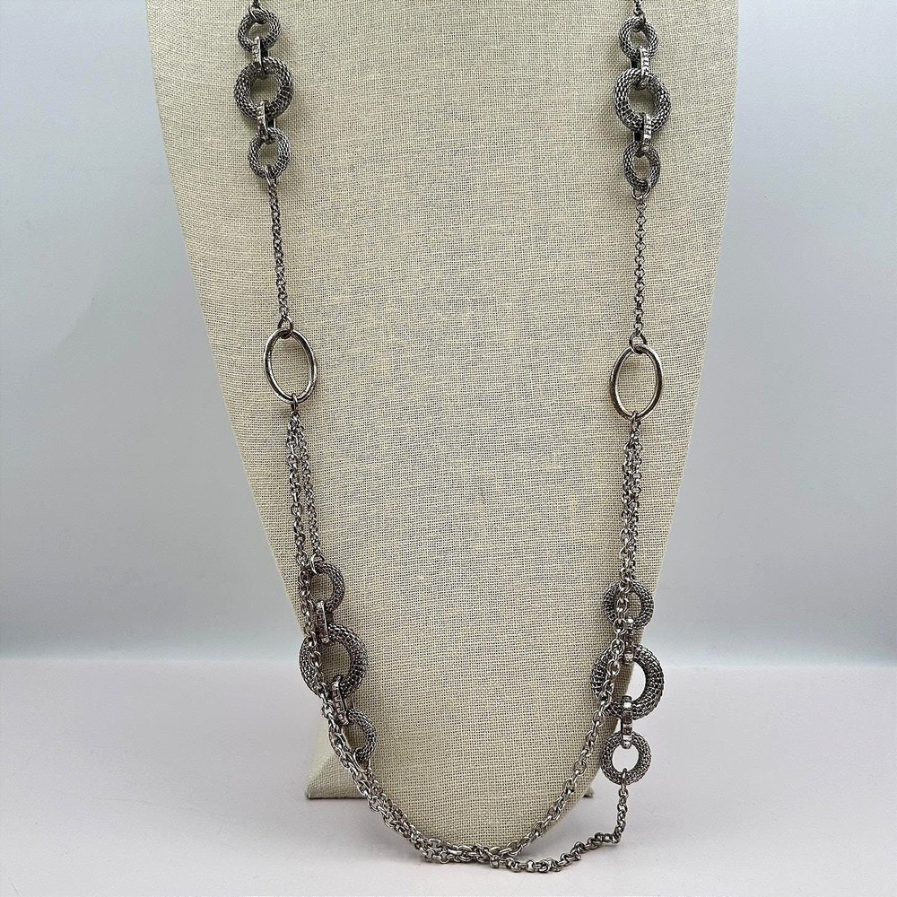 Unbranded Statement Necklace Vintage 90s Women 38in Silver Excellent Mixed Link